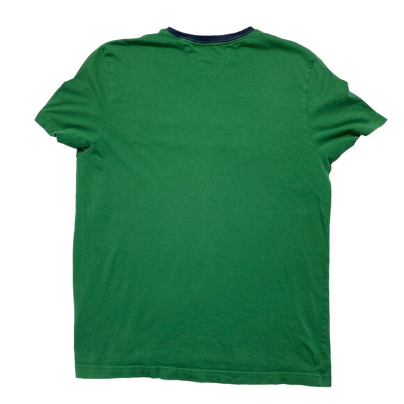 TOMMY HILFIGER Retro Embroidered Stripe Logo Green Short Sleeve Tee Medium Mens - Picture 2 of 6